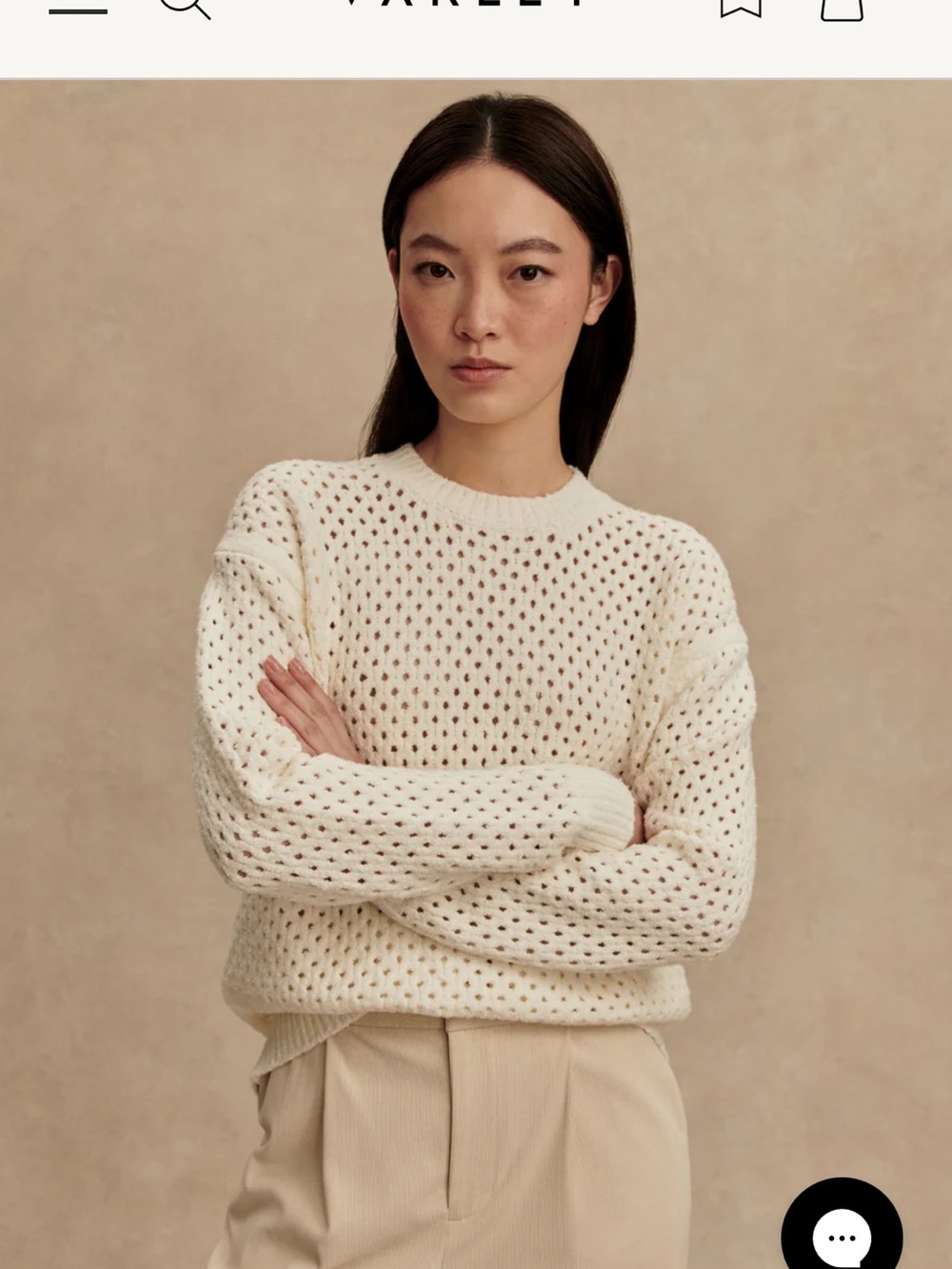 NWOT Varley Grady Boucle Ivory Open-Knit Crewneck Sweater SMALL - Picture 3 of 11